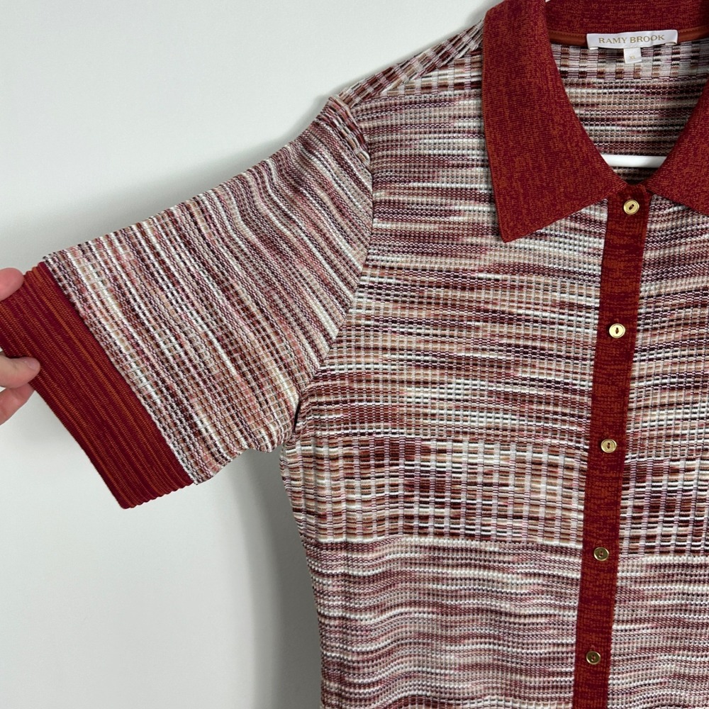 Ramy Brook Elite Button Front Midi Dress Knit Womens‎ Size XL NEW Amber Spaced - Picture 10 of 16